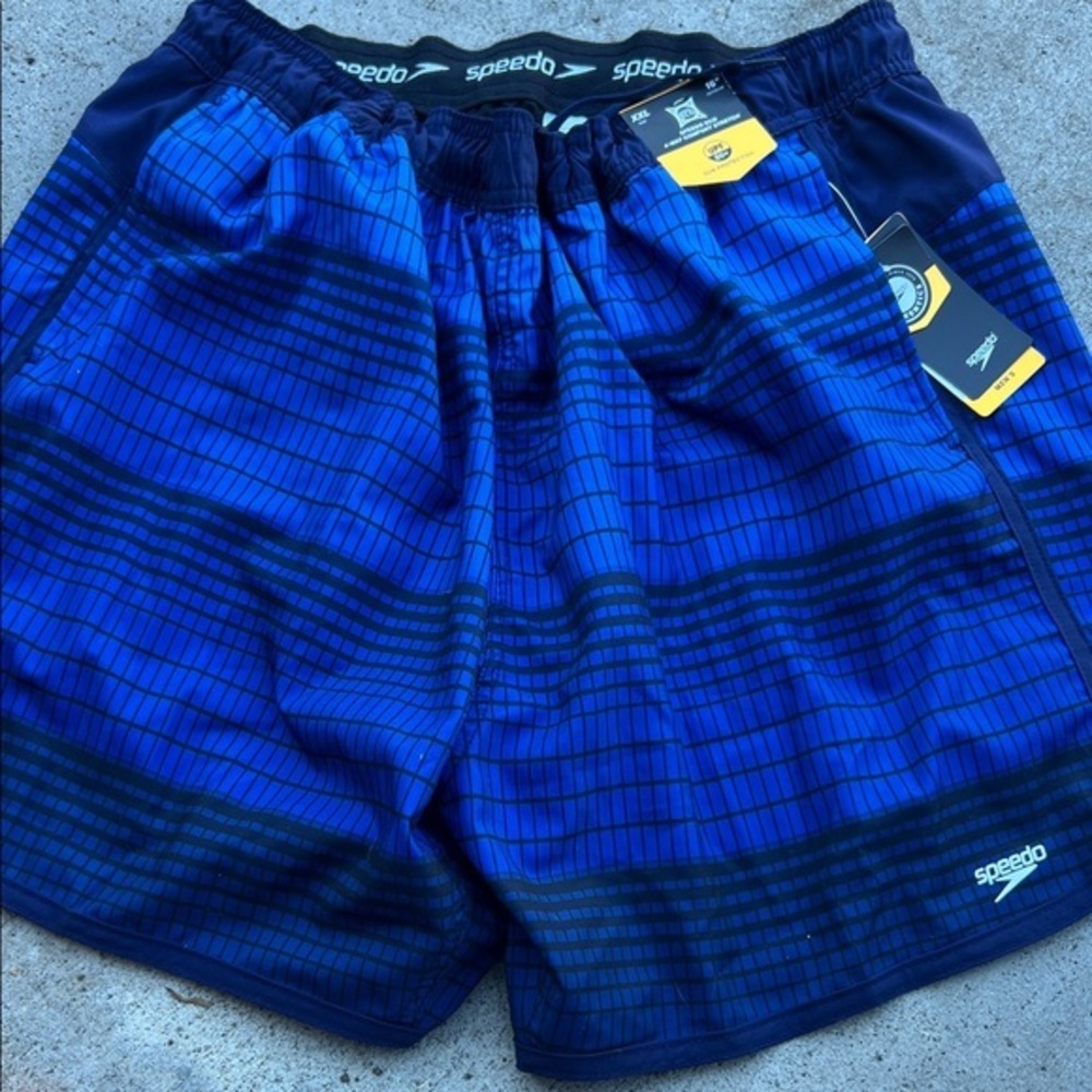Speedo Vibrant Blue and Black UPF 50+ Comfort Stretch Swim Trunks